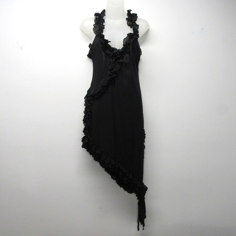 Murci Ruffle Double Mesh Semi Sheer Asymmetric Hem Mini Dress sz US 10 ⭐